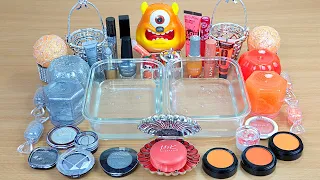 Hot ORANGE vs SILVER Mixing makeup and glitter into Clear Slime Satisfying Slime Videos