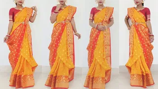 atpoure saree porar style | banarasi silk saree for wedding | reception look for bride in saree