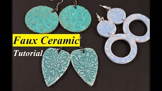 earrings with ceramic effect polymer clay tutorial FIMO faux ceramic DIY