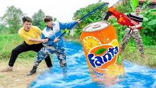 Battle Nerf War: Special Force SWAT Fishing In The River Competition Nerf Guns Dispute ORANGE JUICE