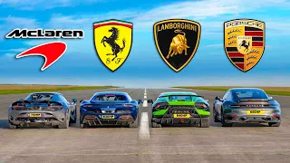 Ferrari 296 vs McLaren 750S vs Huracán Perf vs 911 Turbo: ARRANCONES