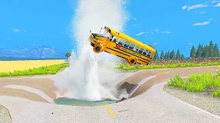 Cars and Bus vs Geyser BeamNG.Drive