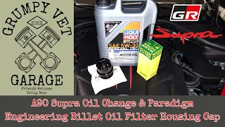 A90 Supra Step by Step Oil Change and Paradigm Engineering Billet Oil Filter Housing Cap