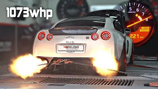 1073whp 8.000+rpm Nissan GT-R by VA.MA spitting FLAMES on DYNO | Boost Logic 1050X twin turbo kit