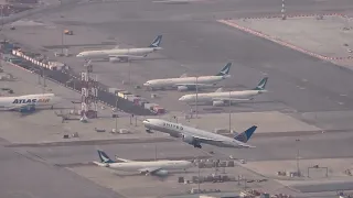 United Airlines 777 Take-off Hong Kong Airport with ATC