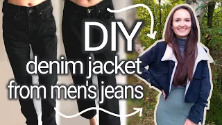 DIY denim jacket with lining 🍂  - men's jeans upcycle - blanket upcycle