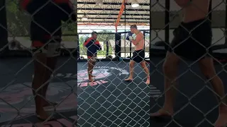 PFL featherweight standout Brendan Loughnane working power kicks with Kru Khunchan