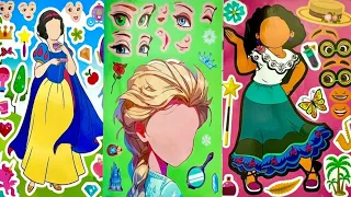 Snow White VS Elsa Princess Encanto Disney Characters | Decorate with sticker book [ToyASMR] #asmr