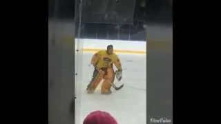 Tuukka Rask stops puck shot from a cannon