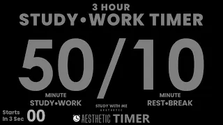 DARK Mode, 3 hours, Pomodoro 50/10 Study Timer, 50 Minute Study Timer, Gentle Alarm, No Music