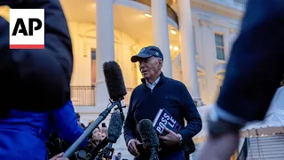 Biden speaks to reporters as he departs DC for Camp David