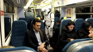 Homeless Star Wars Stormtrooper on London Transport