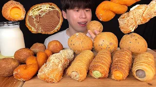 SUB) Korean dessert cream sesame tapioca bread, cream horns, twisted donuts mukbang asmr