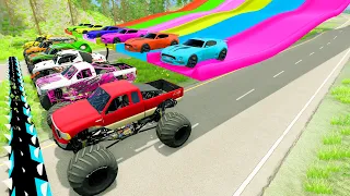 HT Gameplay Crash #1089 | Cars vs Slide and Colors with Portal Trap - Monster Trucks vs Speed Bumps