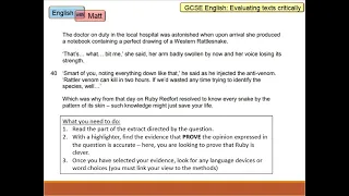 12. GCSE English: paper 1, question 4 (AQA, critical evaluation, Ruby snake bite)