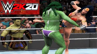 Wonder Woman w/Superman v She-Hulk w/ Hulk! - WWE 2K20 Requested Beach Party Iron Woman Match