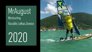 August (5,5 years old)  windsurfing at Vassiliki Lefkas, Greece 2020