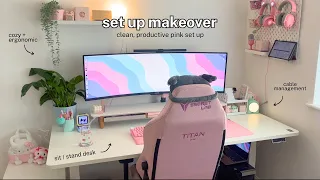 the DREAM setup makeover + tour • ultrawide monitor, standing desk ☁️ pink, productive vibes 💕