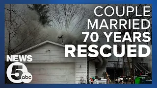 Elderly couple rescued from house fire; husband being treated in burn unit