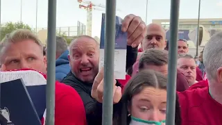 Footage of fans getting pepper sprayed outside the stadium before the Champions League final.