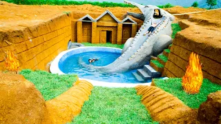 100 Days To Building Crocodile Water Slide Down Swimming Pool With Secret Underground House