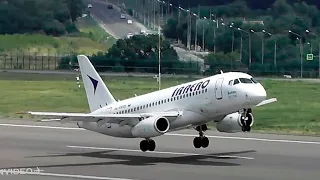 FOR THE FIRST TIME IN A SUPERJET I SEE DYNAMIC BRAKING / SSJ 100 IrAero takeoff and landing