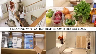 CLEANING MOTIVATION | BATHROOMS | GROCERY HAUL & RESTOCK