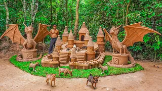 Rescue dog from raining storm build Castle Dog House and build Dog play ground