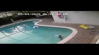 CAT FALLS INTO POOL !!! -  Security camera footage!