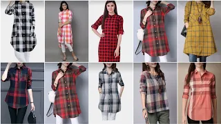 Latest Casual Cotton Checked Shirt Styles For Girls//Check Patterns Shirt Style Kurti Design Ideas