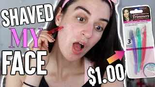 I SHAVED MY FACE WITH DOLLAR TREE $1 RAZORS!! DERMAPLANING TIPS & TRICKS