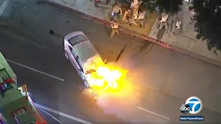 Chase ends in fiery crash in Fairfax District, innocent person killed, authorities say