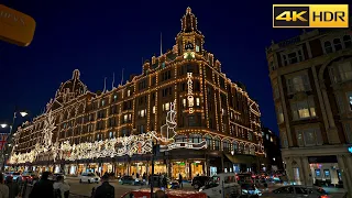 London Harrods Christmas Lights 2022🎄Kensington and Belgravia London Xmas Lights Walk [4K HDR]