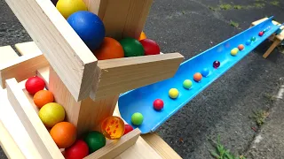 Marble run ☆ Handmade big wooden spiral slope [150cm] & big colorful ball