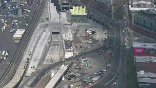 Aerial view of Seattle tunnel construction