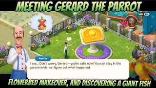 Meeting Gerard the Parrot, Flowerbed Makeover, and Discovering a Giant Fish in Gardenscapes