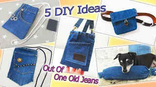 5 DIY Simple Projects Out Of One Pair Old Jeans - Recycle From Old Denim - Old Jeans Crafts