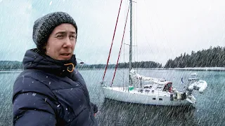 Facing a Snow Storm at Anchor. (Sailing Alaska)