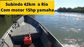 Subindo o rio 42km de distancia com um motor yamaha 15hp 2t. Quantos litros de gasolina gasta? pesca