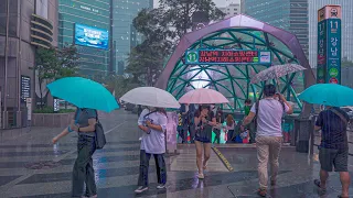 [4K Seoul] Walking in Heavy Rain at Gangnam Station | Rain ambience, ASMR, Korea
