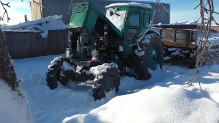 Заводим советский трактор Т-40АМ в большой мороз!!! Запуск дизеля зимой!!!