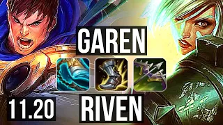 GAREN vs RIVEN (TOP) | 1.9M mastery, 6 solo kills, Godlike, 300+ games | NA Diamond | v11.20