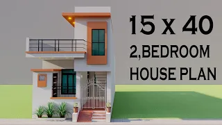 15x40 2 Bedroom House Elevation,दो कमरे के साथ एक मंजिल का मकान,3D Ghar Ka Naksha