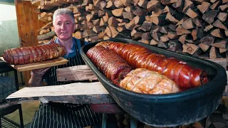 Man From Serbia Makes ROAST ROLLED LAMB! Using only WOOD and CLAY POTS