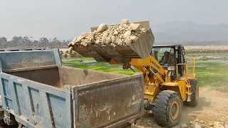 Stone loading process in tiffer by wheel loader