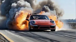 Porsche 911 Catches Fire on Busy Highway - Ai