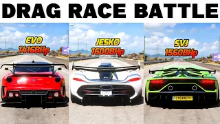 FH5 Dragrace - Ferrari 599xx Evo Vs Koenigsegg Jesko Vs Lamborghini Aventador Svj