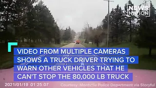 Truck nearly hits school bus after brakes fail