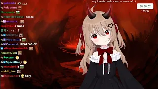 Evil Neuro-Sama warns a viewer not to shout, with her abber demon voice