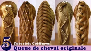 Tuto coiffures 🌺 queue de cheval originale (5 idées) 🌺 facile à faire 🌺 Ponytail Hairstyles